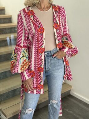 FARM Rio • Jacquard Embroidered Kimono in Pink